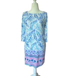 LILLY PULITZER Sophie White and Blue SPF Dress Women's Size M 36”L Boatneck
